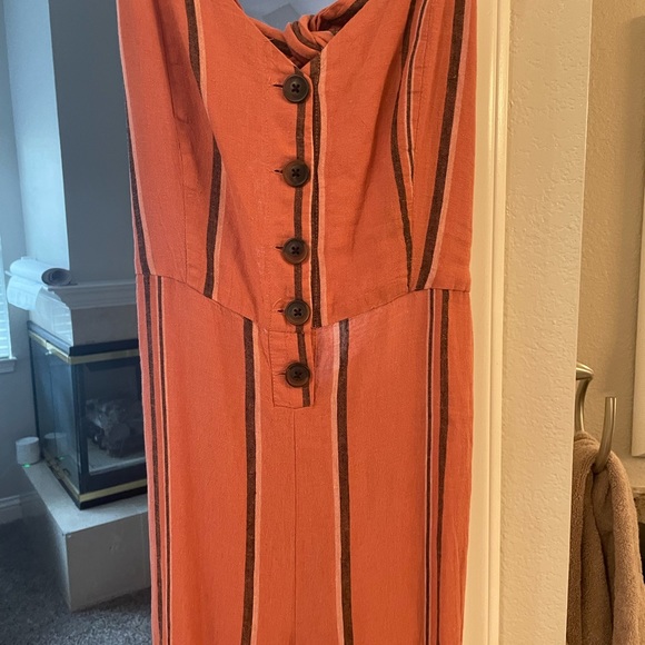 Urban Outfitters Linen Striped Button Detail Jumpsuit Flare Leg - Picture 7 of 7